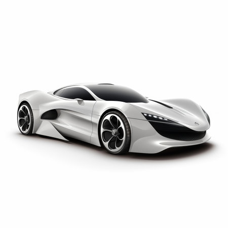 3D render of a brand-less generic concept car in whiteの素材