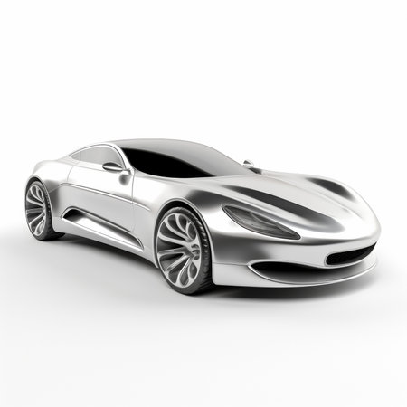 3D rendering of a brand-less generic concept car in white backgroundの素材