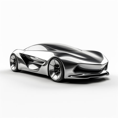 3D rendering of a brand-less generic concept car in white backgroundの素材