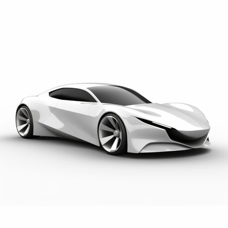 3D rendering of a brand-less generic concept car in white backgroundの素材