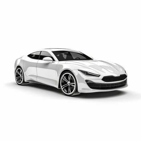 Modern sports car on a white background with a shadow on the groundの素材