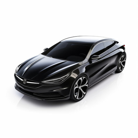 Modern black sports car coupe on a white background with a shadowの素材