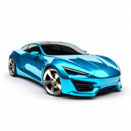 Blue sports car coupe on white background. 3D Illustrationの素材