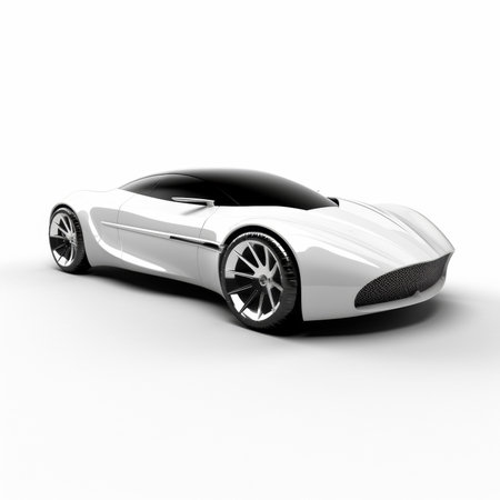 3D rendering of a brand-less generic concept car in white backgroundの素材
