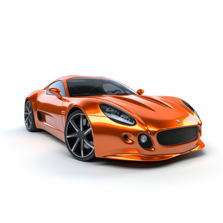 Modern orange sports concept car on white background. 3D Illustrationの素材