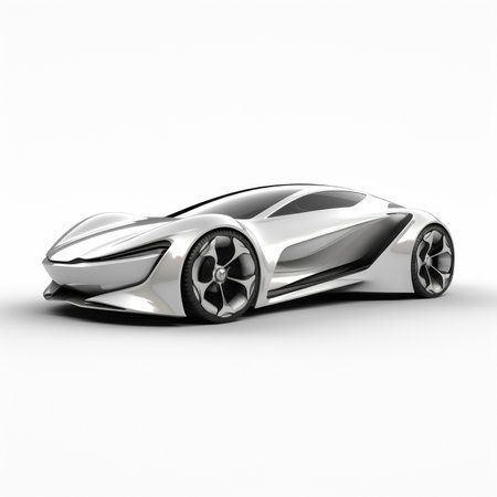 3D rendering of a sports concept car on white background with shadowの素材