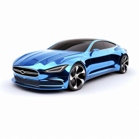 Blue sports car coupe on a white background. 3d renderingの素材