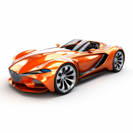 Orange modern sports concept car on white background. 3D Illustrationの素材