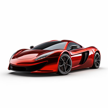 Red sports concept car on white background. 3D render image.の素材