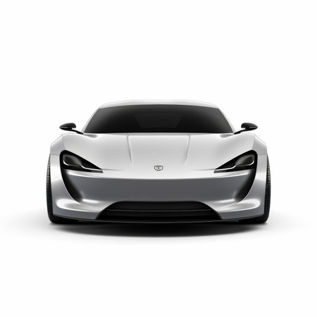 Modern sports car - front view. 3D rendering isolated on white backgroundの素材
