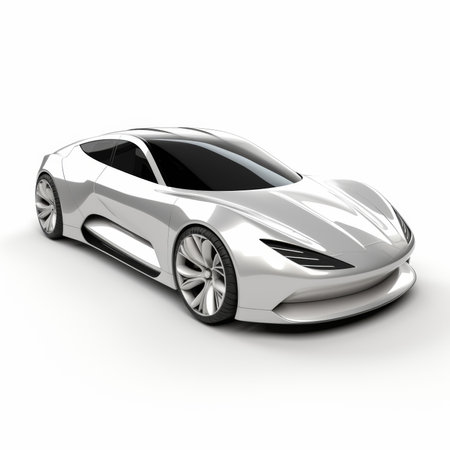 White sports car coupe on white background. 3D render imageの素材