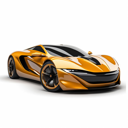 Modern sports concept car in yellow and black color - top down side viewの素材
