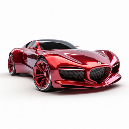 Red sports car on a white background. 3d render image.の素材