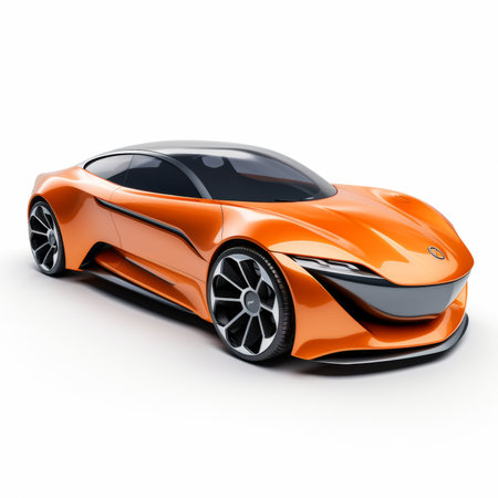 Orange sports concept car on a white background. 3d render imageの素材