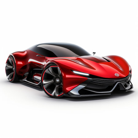 Red and black super sports concept car - top down side down viewの素材
