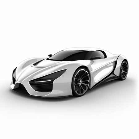 3D render of a sports concept car on white background with shadowの素材