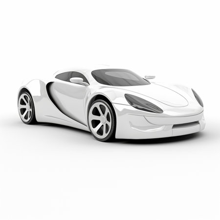 White sports car on a white background with a shadow on the groundの素材