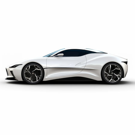 White modern sports concept car - top down side view isolated on whiteの素材