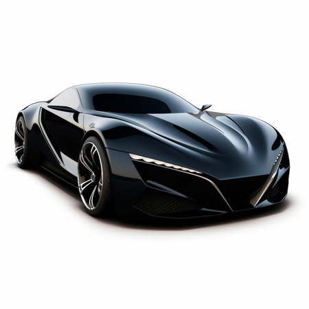 Black modern sports concept car on white background. 3d render illustrationの素材