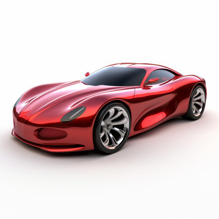 Modern red sports car on a white background. 3D render imageの素材