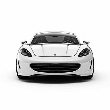 White sports car on a white background with a shadow on the groundの素材