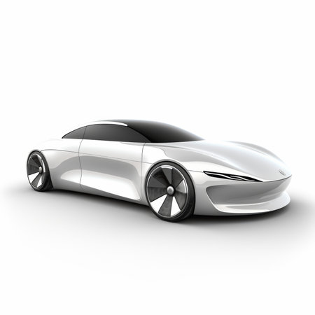 3D render of a brand-less generic concept car in white backgroundの素材