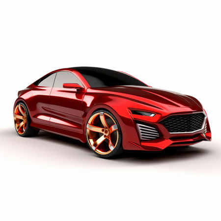 Concept car sports premium coupe. Red color. 3D renderingの素材