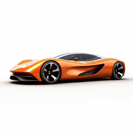 Modern orange sports concept car - top down side view on white backgroundの素材
