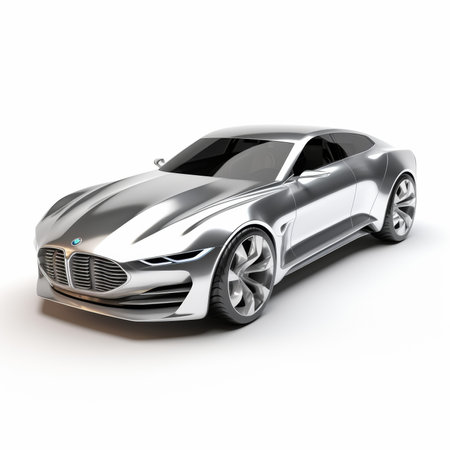 Silver sports car concept on a white background. 3D render imageの素材