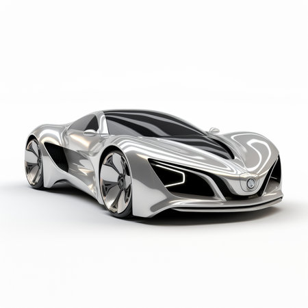 Concept of sports car - silver metallic sports car - top viewの素材