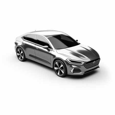 Modern car on a white background. 3d render image with shadowの素材