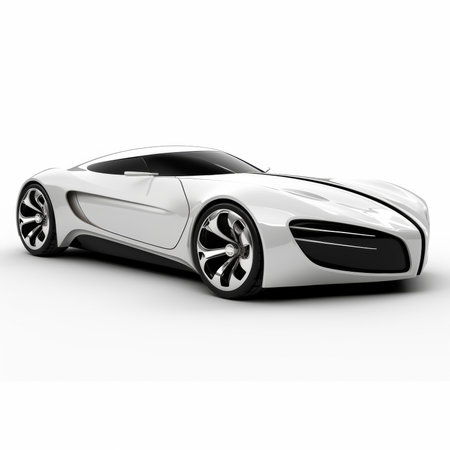 White modern sports car - top down side view. 3D renderingの素材