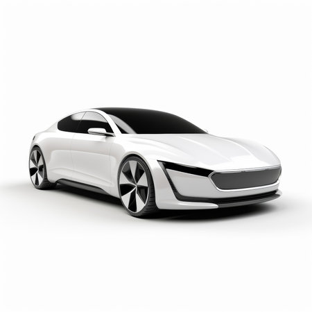 Modern sports car on a white background. 3d rendering. Side view.の素材