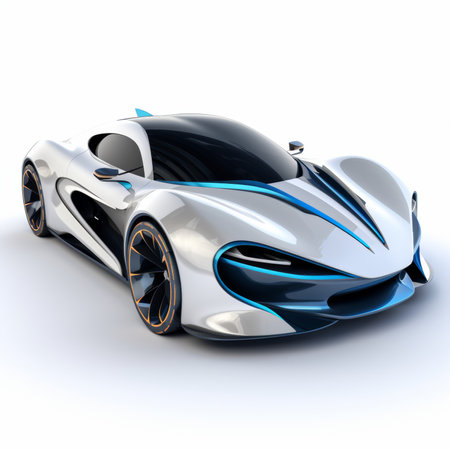 3D rendering of a brand-less generic concept car in white backgroundの素材