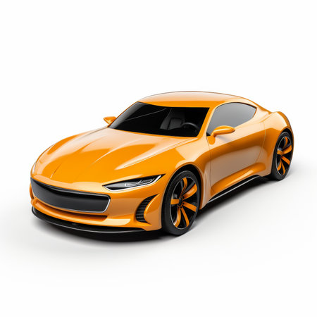 Modern orange sports car coupe on white background. 3D renderingの素材