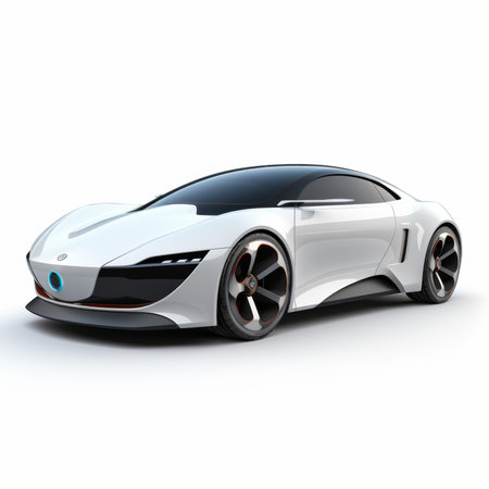 3D rendering of a brand-less generic concept car on white backgroundの素材