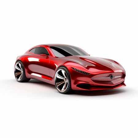 Red sports car concept on a white background with a shadow on the floorの素材