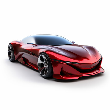 Modern red sports concept car on white background. 3D render imageの素材