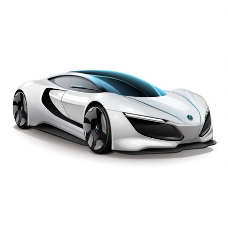 3D rendering of a sports concept car in white and blue colorsの素材