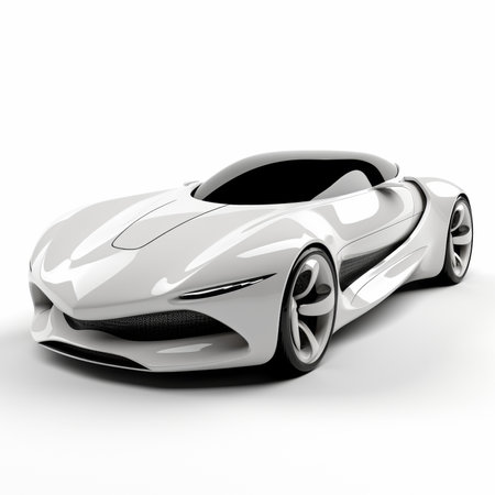 3D rendering of a sports concept car in white background with shadowの素材