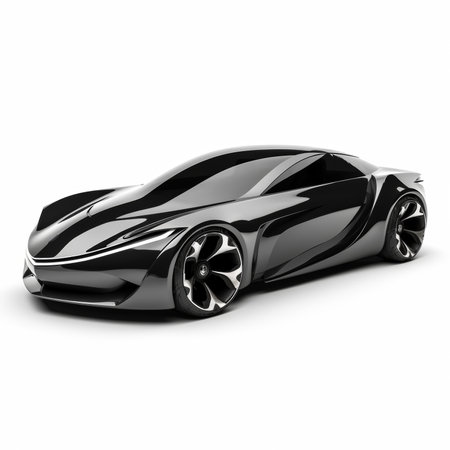 Black sports concept car on white background. 3D Illustration.の素材