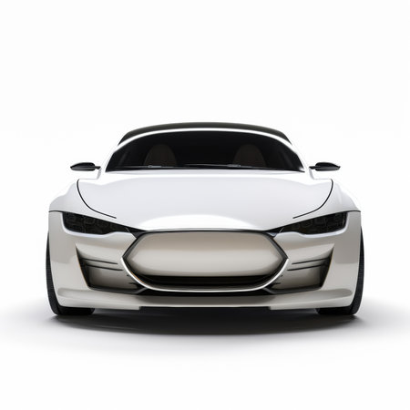Modern white sports car on a white background with a shadow on the groundの素材