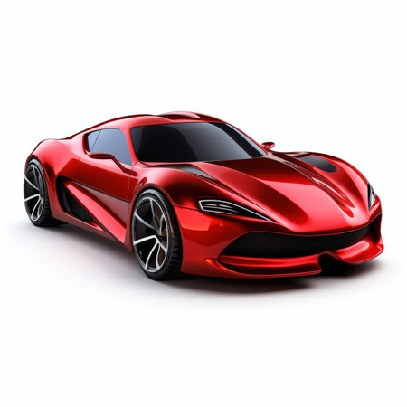 Modern red sports concept car on white background. 3D illustration.の素材