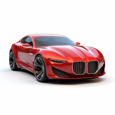 Red sports car on a white background. 3d render image.の素材