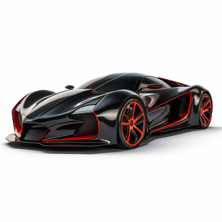 Black sports concept car on white background. Front view. 3D illustrationの素材