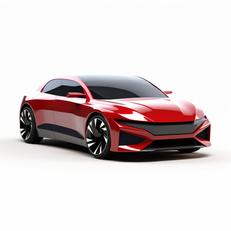 Modern red sports car concept on a white background. 3d renderingの素材