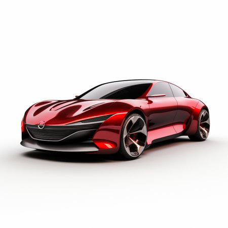 Modern red sports car on a white background. 3d rendering.の素材