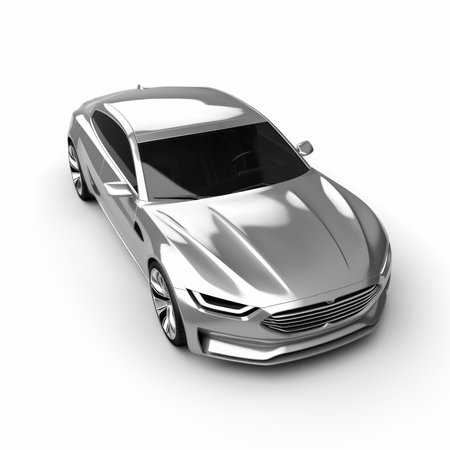Silver sports car on white background. 3d render image with shadowの素材