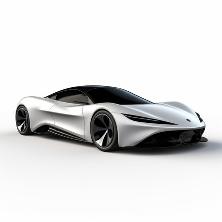 3D rendering of a brand-less generic concept car in white and blackの素材