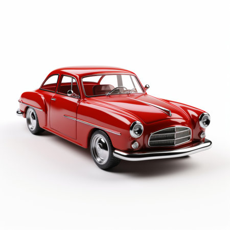 Classic red car on a white background. 3d render image.の素材